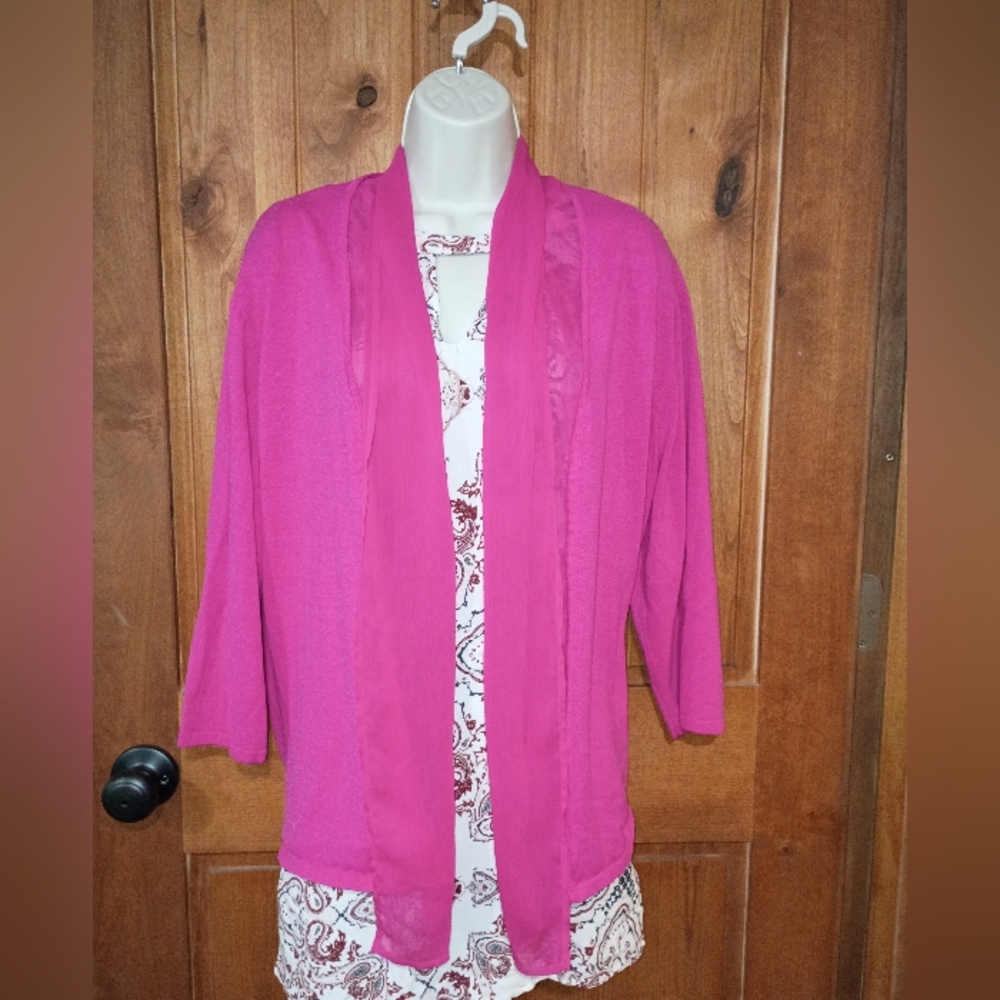 Kasper Fuchsia‎ Open Front Sweater